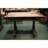A GOOD QUALITY ROSEWOOD WILLIAM IV LIBRARY TABLE, neat size, with 2 frieze drawers, having carved