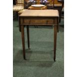 A DROP LEAF SIDE TABLE, with single drawer raised on tapered leg, 28" x 21" x 27" approx