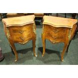 A PAIR OF MIXED WOOD FRENCH STYLE LOCKERS, each with two drawers, raised on cabriole shaped legs
