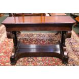 A VERY FINE MAHOGANY WILLIAM IV MIRROR BACKED CONSOLE TABLE, with frieze drawer, raised on pair