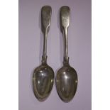 A PAIR OF MID 19TH CENTURY LONDON SILVER SPOONS, engraved tip with letter M, date letter 'A' for