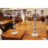 A PAIR OF SILVER PLATED 19TH CENTURY CANDELABRA, 5 branch, in classical form