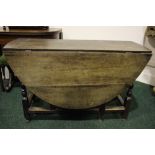 A DROP LEAF GATE LEG TABLE, with turned legs, rectangular stretcher, a single drawer to one side,