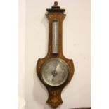 AN EDWARDIAN WALL BAROMETER, with marquetry inlaid body, Sharman D. Neil of Belfast, shaped body