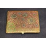 AN EARLY 20TH CENTURY SILVER & ENAMELLED CIGARETTE CASE, with floral motif, possibly ‘trench art’,