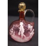 A 'MARY GREGORY' STYLE MINIATURE DECANTER, with stopper, enamelled image of a boy standing in a