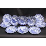 (11) 19TH CENTURY DEEP DISH CHINESE EXPORT-WARE DISHES, with willow & pagoda motif, all same pattern