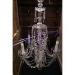 A GOOD QUALITY 5 BRANCH CUT GLASS CHANDELIER, 2FT DROP, possibly Waterford