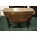 A DROP LEAF GATE LEG TABLE, raised on tapered leg, with pad foot, 34" x 12" x 27" approx down