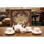 A ROYAL CROWN CHINA TEA SET FOR TWO, in original box, 2 cups, 2 saucers, a bowl, a jug & a tea pot