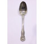 AN EARLY 19TH CENTURY SILVER SERVING SPOON, Kings pattern double struck maker's mark WE for