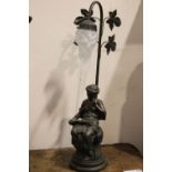 A TABLE LAMP, in the form of a seated lady reading a book, with foliage detail to the base, 22" tall