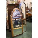 TWO WALL MIRRORS, (i) A Bevelled glass shaped wall mirror,41" x 19" approx, (ii) A narrow wall