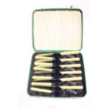 A CASED SET OF FISH FORKS & KNIVES, plated, good set