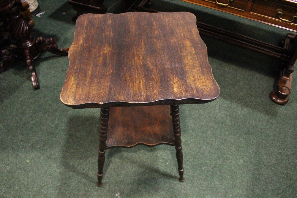 A 19TH CENTURY SERPENTINE SHAPED SIDE TABLE, raised on bobbin turned legs, united by a lower - Image 4 of 5