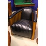 A PAIR OF BLACK LEATHER CLUB ARMCHAIRS, 'AVIATOR' art deco style