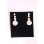 A PAIR OF 18CT WHITE GOLD SOUTH SEA PEARL & DIAMOND DROP EARRINGS, 2.20cts