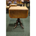 A DROP LEAF SIDE TABLE, with 2 drawers and 2 faux drawers, raised on a turned column support, with