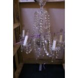 A GOOD QUALITY 5 BRANCH CUT GLASS CHANDELIER, 2FT DROP, possibly Waterford