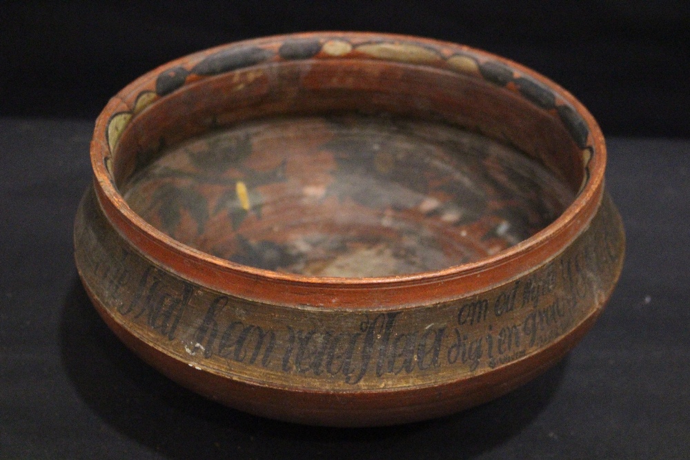 A MID 19TH CENTURY NORWEGIAN ‘ROSEMALING’ ALE BOWL, decorated with biblical script and dated 1840, - Image 2 of 4