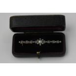 A rose diamond and pearl bar brooch, in case