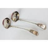 A pair of William IV Scottish silver sauce ladles, fiddle pattern handles with engraved armorial,