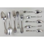 French silver cutlery to include five teaspoons, two tablespoons, two table forks, and another