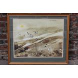 Hugh Brandon-Cox (1917-2003), lapwings over marshland, watercolour, signed, inscription verso, 43.