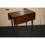 A 19th century Dutch marquetry Pembroke table with two drop flaps and single drawer, inlaid with