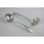 A pair of George III Irish silver sauce ladles, Old English pattern, handles with engraved