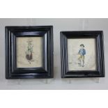 A pair of 19th century coloured engravings depicting a gardener holding a spade, and a lady carrying
