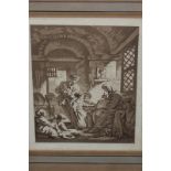 After Francois Boucher, interior scene with woman showing a book to children, inscribed as part of