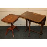 An inlaid mahogany small Sutherland side table, with two drop leaves opening to 63cm and a