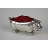 An Edward VII silver novelty pincushion in the form of a pig, maker Levi & Salaman, Birmingham 1903,