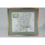 A Robert Morden coloured map of Hampshire, 37cm by 42cm, (a/f)