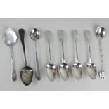 A set of four George III silver fiddle pattern teaspoons, London 1817, another George III