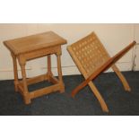 A pale oak rectangular stool, 44cm, and an 'X' framed magazine rack