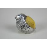 An Edward VII silver novelty pin cushion in the form of a hatching chick, maker Sampson Mordan &
