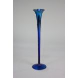 A Tiffany Favrile blue iridescent glass vase, slender tapered form, with etched mark to base '3246 M