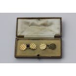 A pair of 18ct gold and blue enamel cufflinks in fitted case, 9g