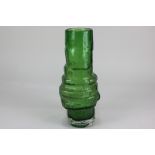 A Whitefriars Meadow Green hooped textured vase by Geoffrey Baxter, pattern no. 9680, 29cm high