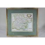 After Robert Morden, a coloured map of Essex, by Sutton Nicholls, 36cm by 42.5cm