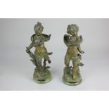 After Emile Bruchon (1806-1895), a pair of gilt spelter figures in motion, each with plaque La Brize
