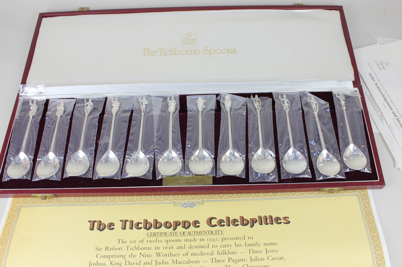 A cased set of twelve Elizabeth II silver Tichborne celebrities spoons, maker Roberts & Belk, London