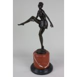 After D Alonzo, a bronze sculpture of an Art Deco style semi nude female dancer on marble base, 48.