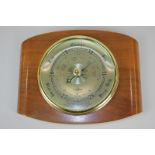 A mid 20th century Shortland SB aneroid wall barometer on wood surround, 20.5cm wide