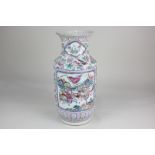 A Chinese porcelain famille rose vase, of cylindrical form with flared neck, decorated with panels