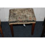 A 19th century mahogany framed upholstered tapestry footstool, (a/f) 33cm high