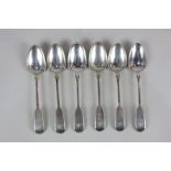 A set of six William IV silver fiddle pattern teaspoons with engraved initial terminals, maker