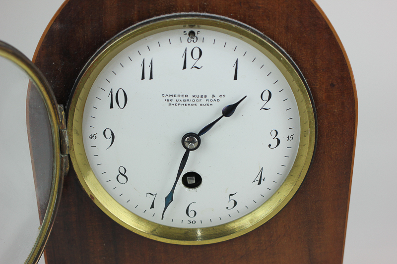 An Edwardian mahogany lancet shaped mantel clock white enamel dial, marked Camerer, Kuss & Co, 186 - Image 2 of 2